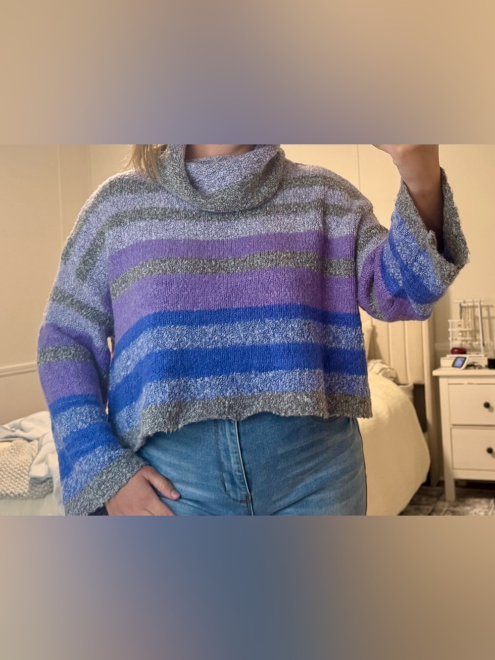 Sincerely Jules Cozy Striped Turtleneck Sweater Small – Oversized Chunky Knit